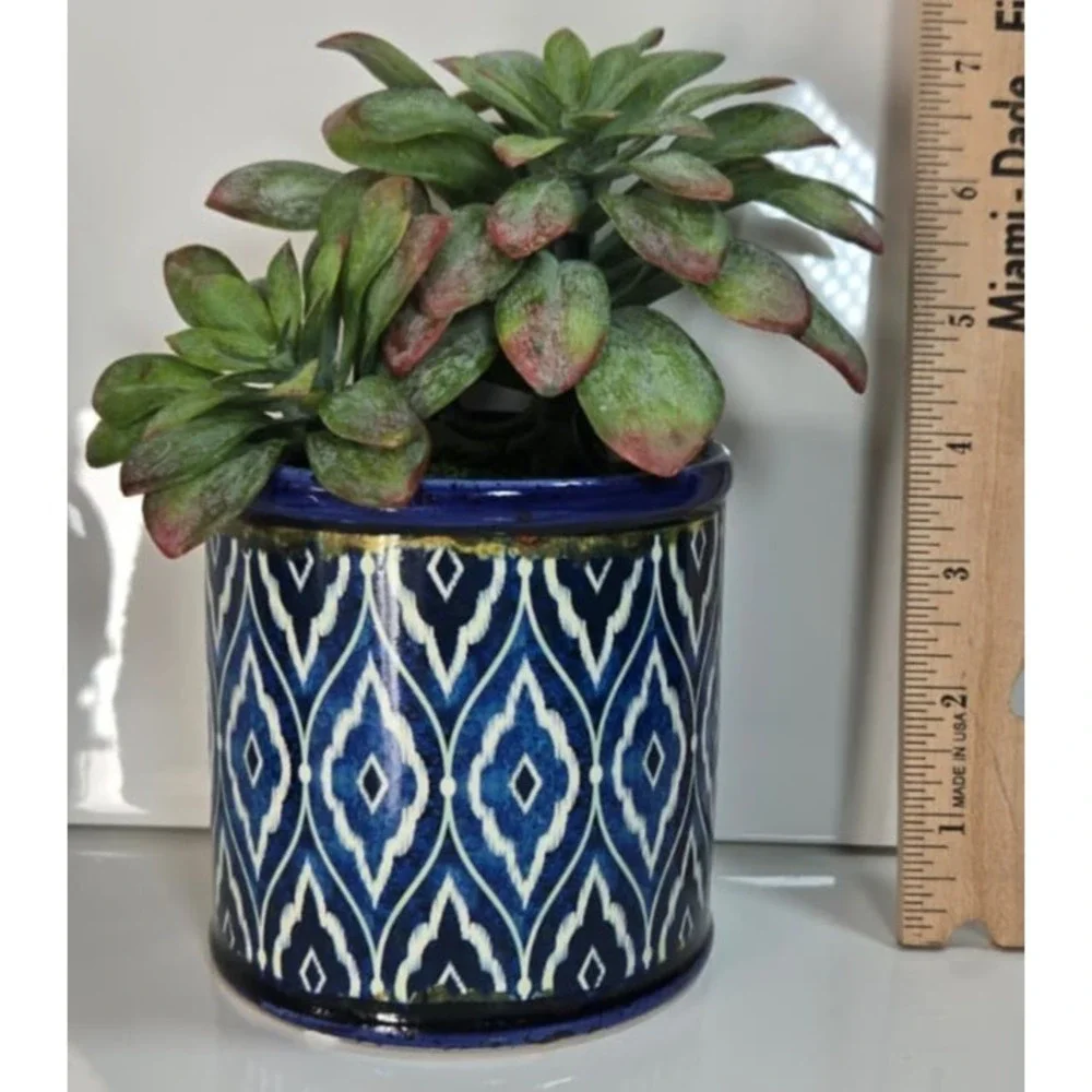 Handcrafted Artificial Succulent in Blue Pot – Unique Decor, No Water Needed!